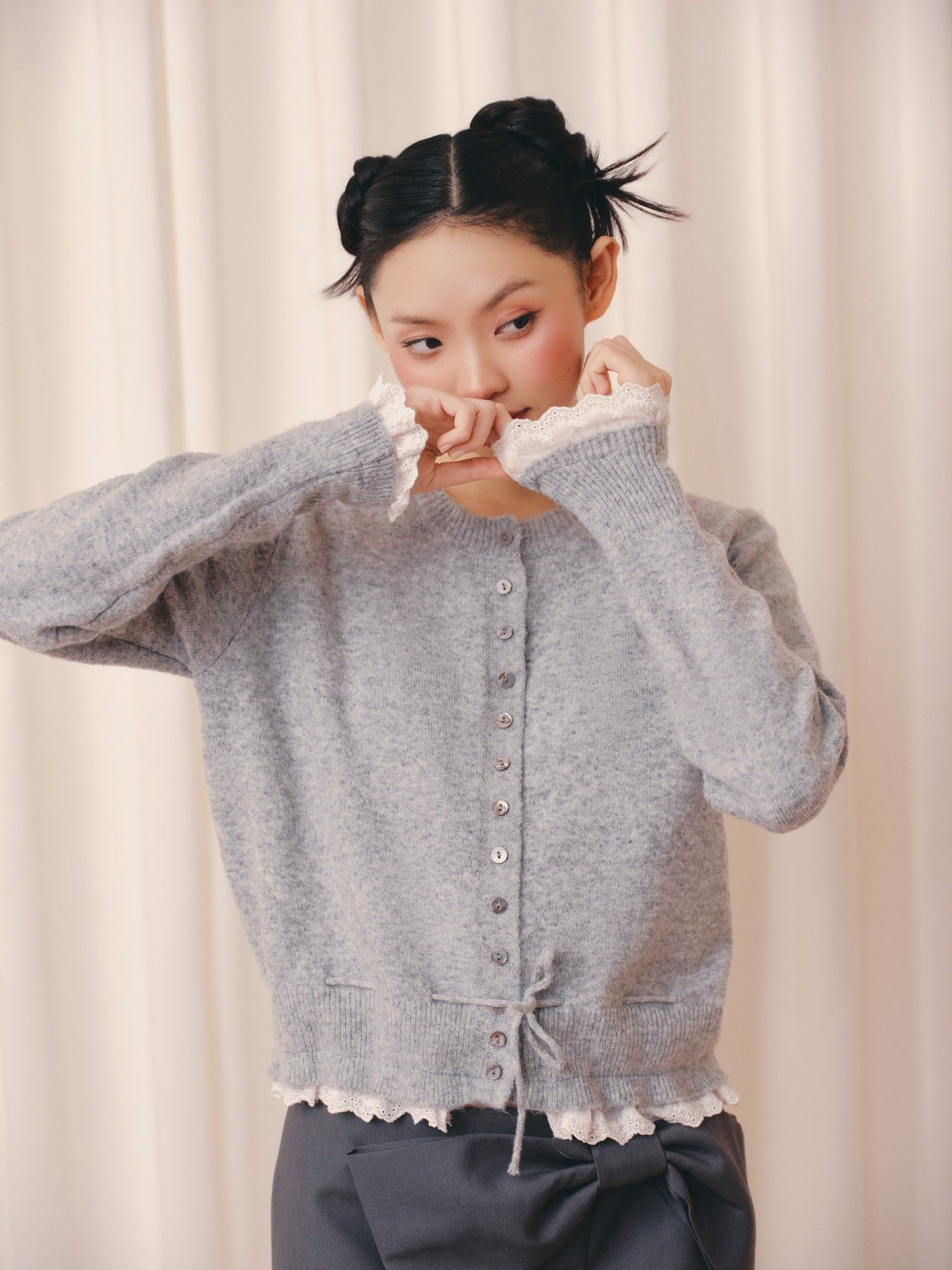 Áo len dệt kim viền trắng Knit Trim Long Sleeve Top nhiều màu