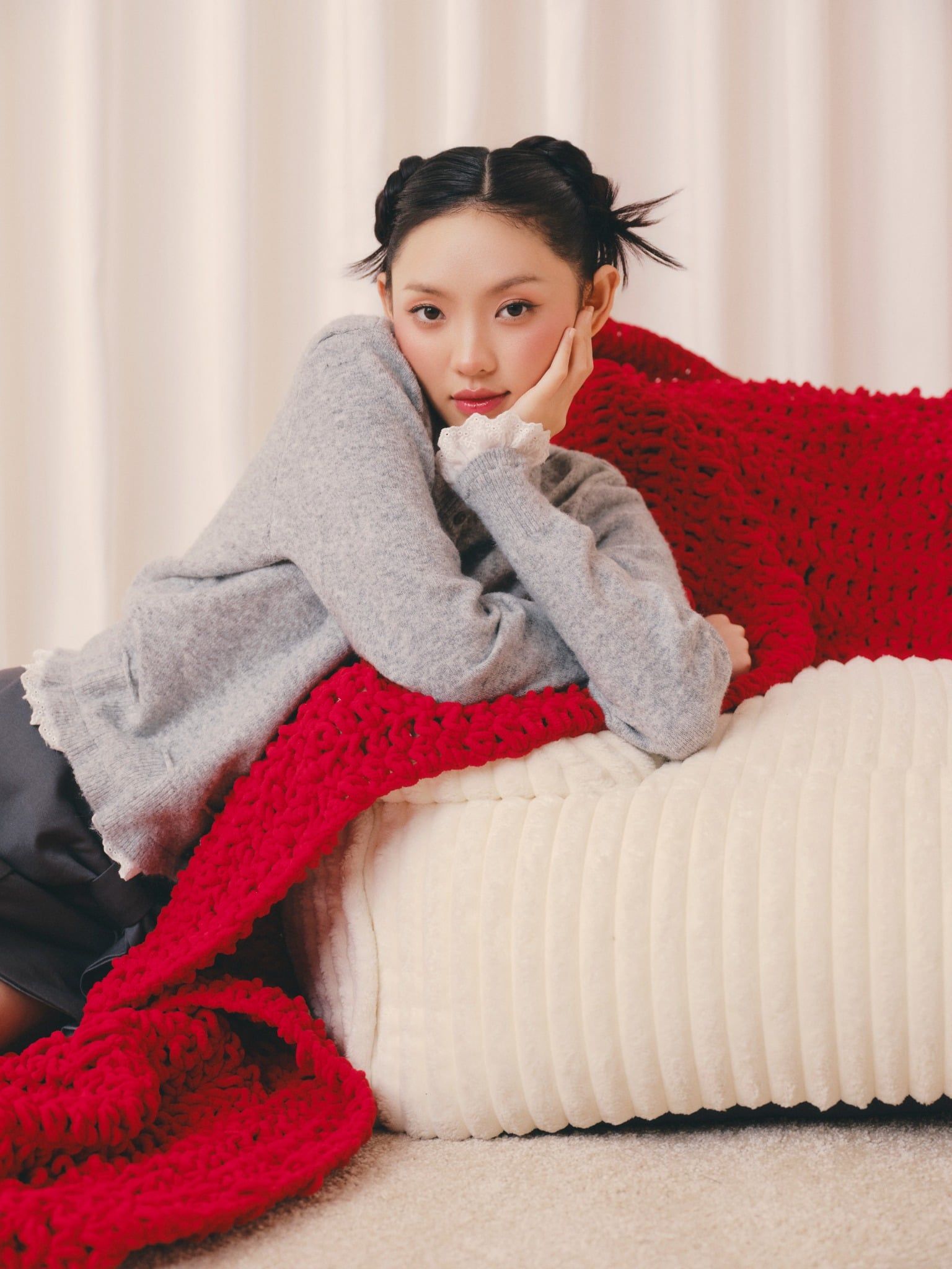 Áo len dệt kim viền trắng Knit Trim Long Sleeve Top nhiều màu