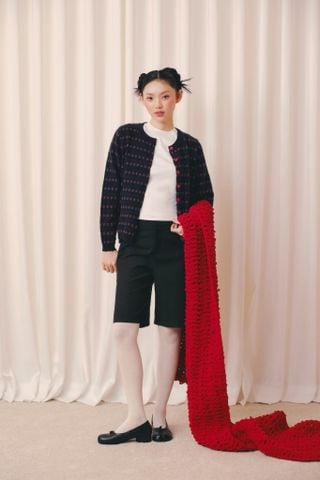 Áo len cardigan Navy Jacquard Knit Buttoned Top