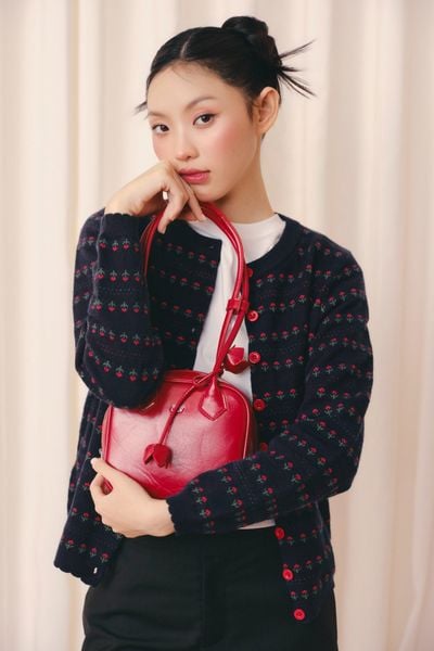  Áo len Navy Jacquard Knit Buttoned Top 