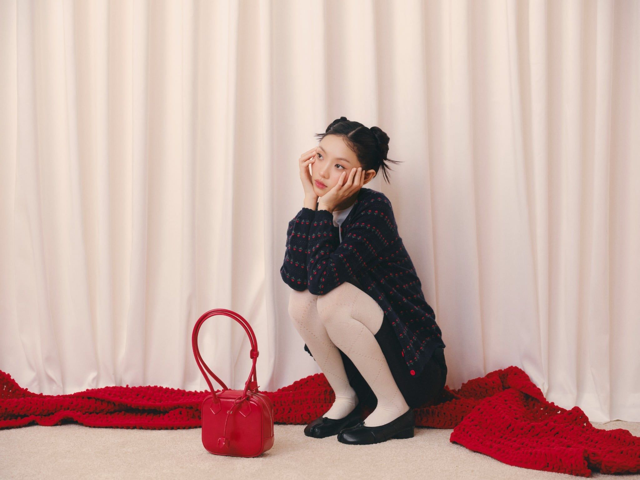 Áo len Navy Jacquard Knit Buttoned Top