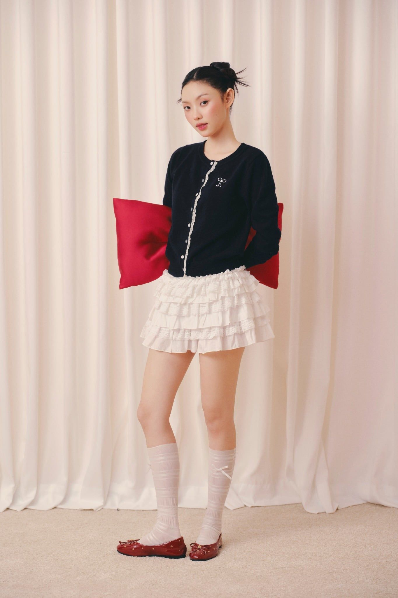 Áo len Navy Knit Round Neck Top