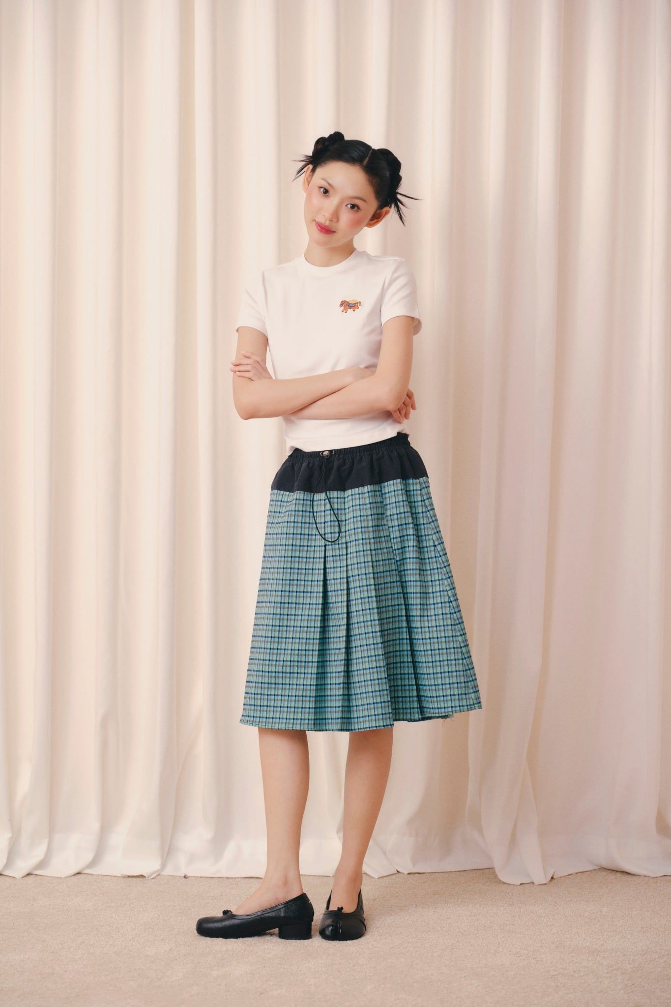 Chân váy caro Blue Plaid Midi Skirt