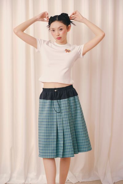  Chân váy caro Blue Plaid Midi Skirt 