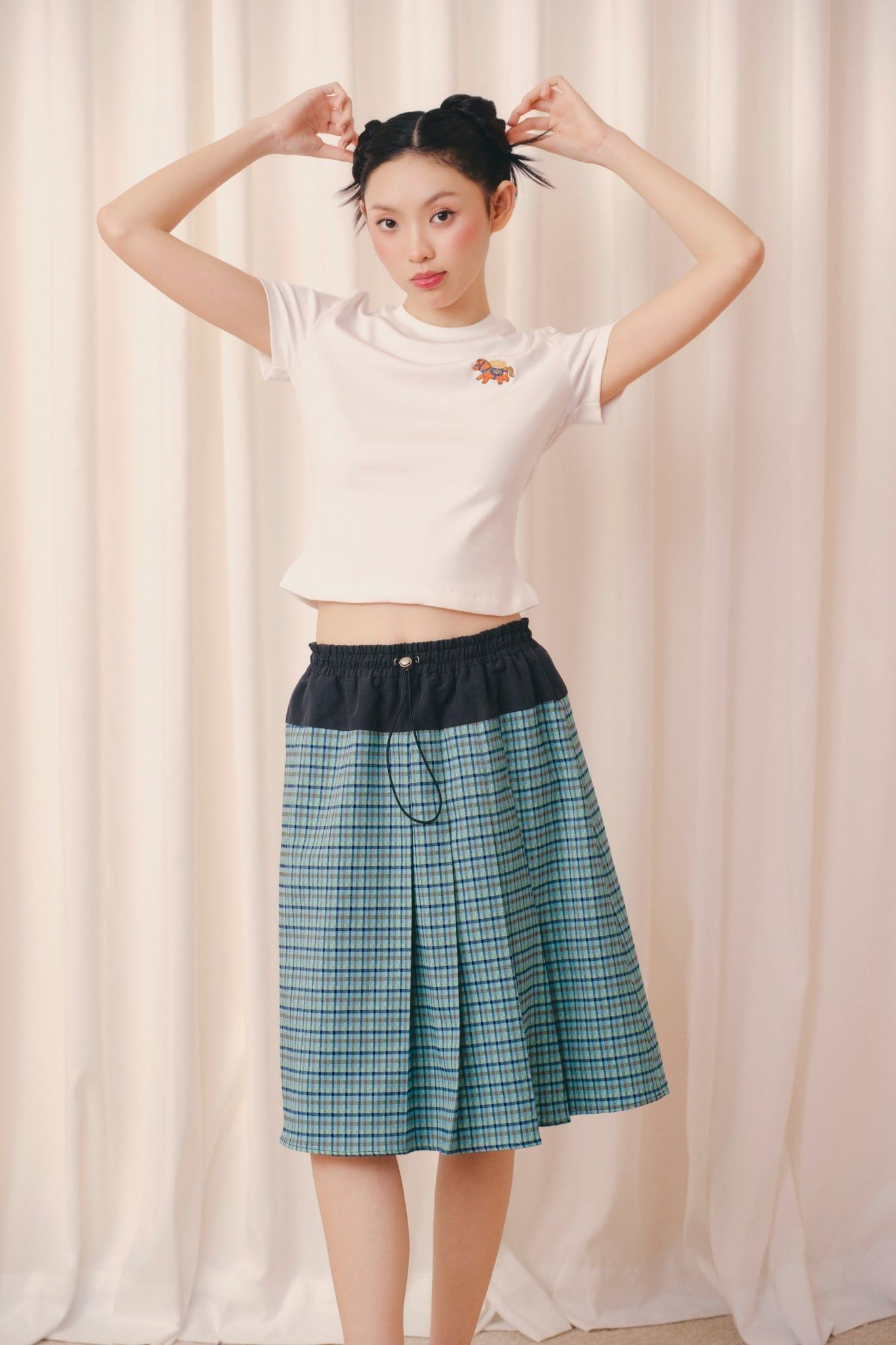 Chân váy caro Blue Plaid Midi Skirt
