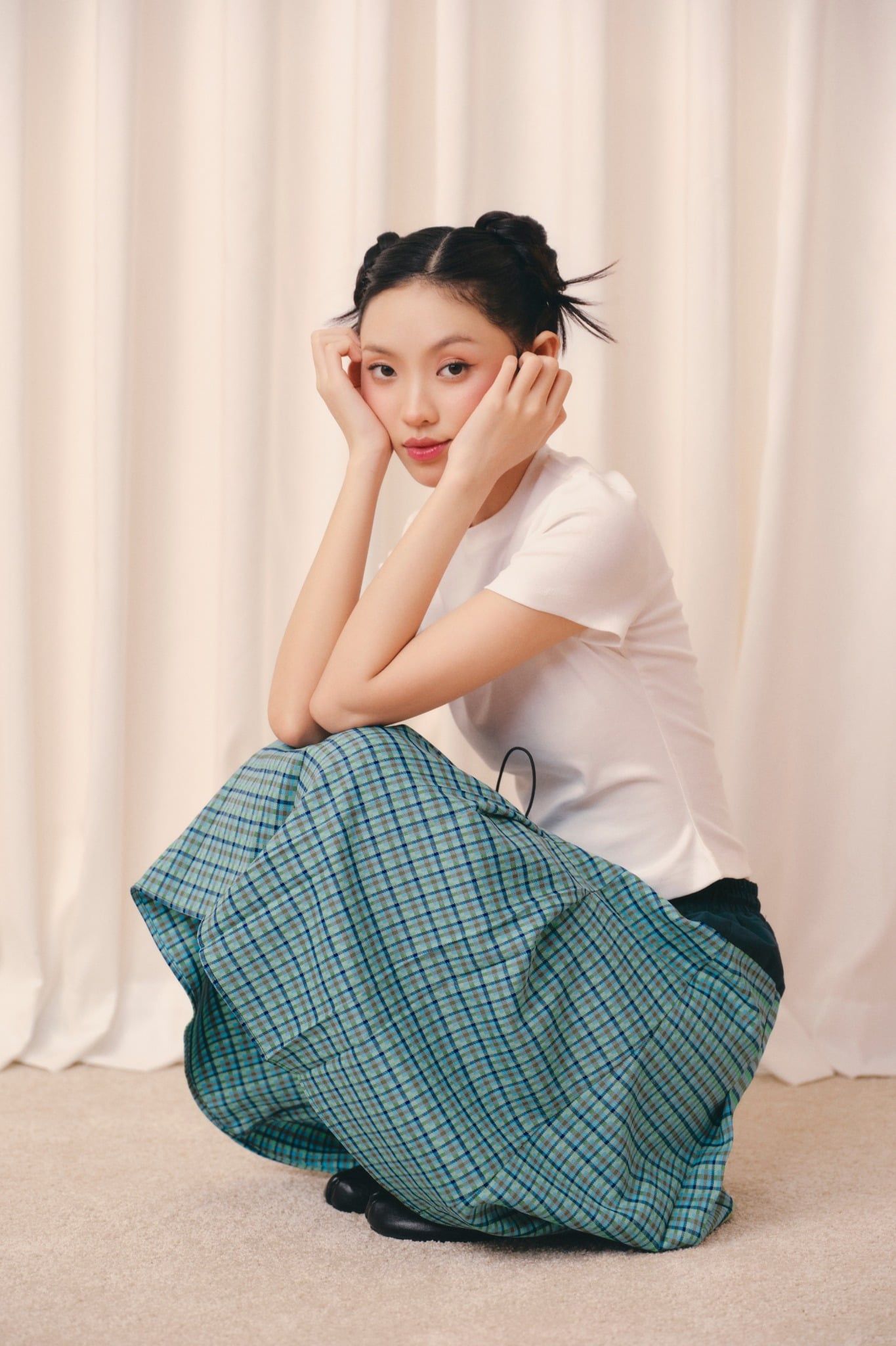 Chân váy caro Blue Plaid Midi Skirt