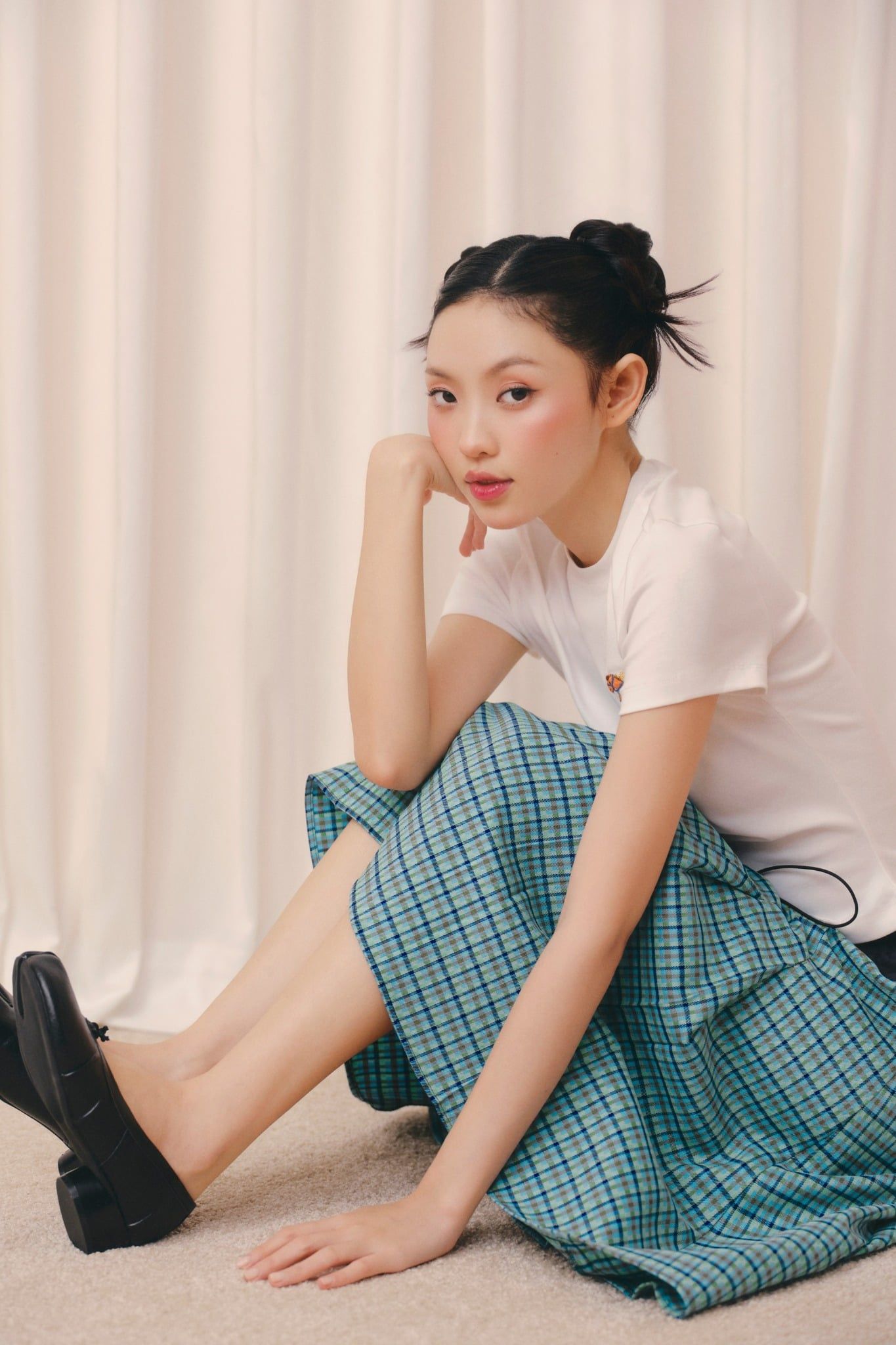 Chân váy caro Blue Plaid Midi Skirt