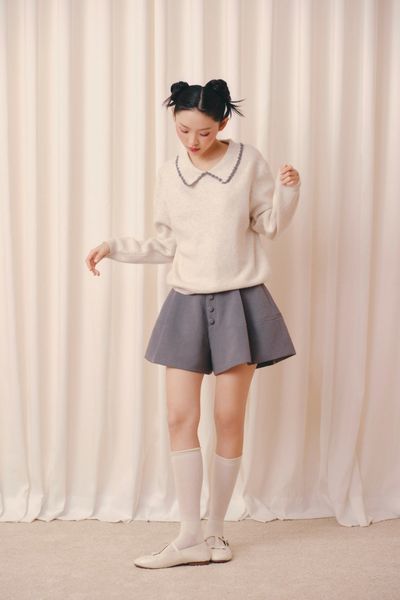  Áo len dệt kim cổ bèo Ruffled Collar Knit Top nhiều màu 