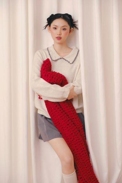  Áo len dệt kim cổ bèo Ruffled Collar Knit Top nhiều màu 