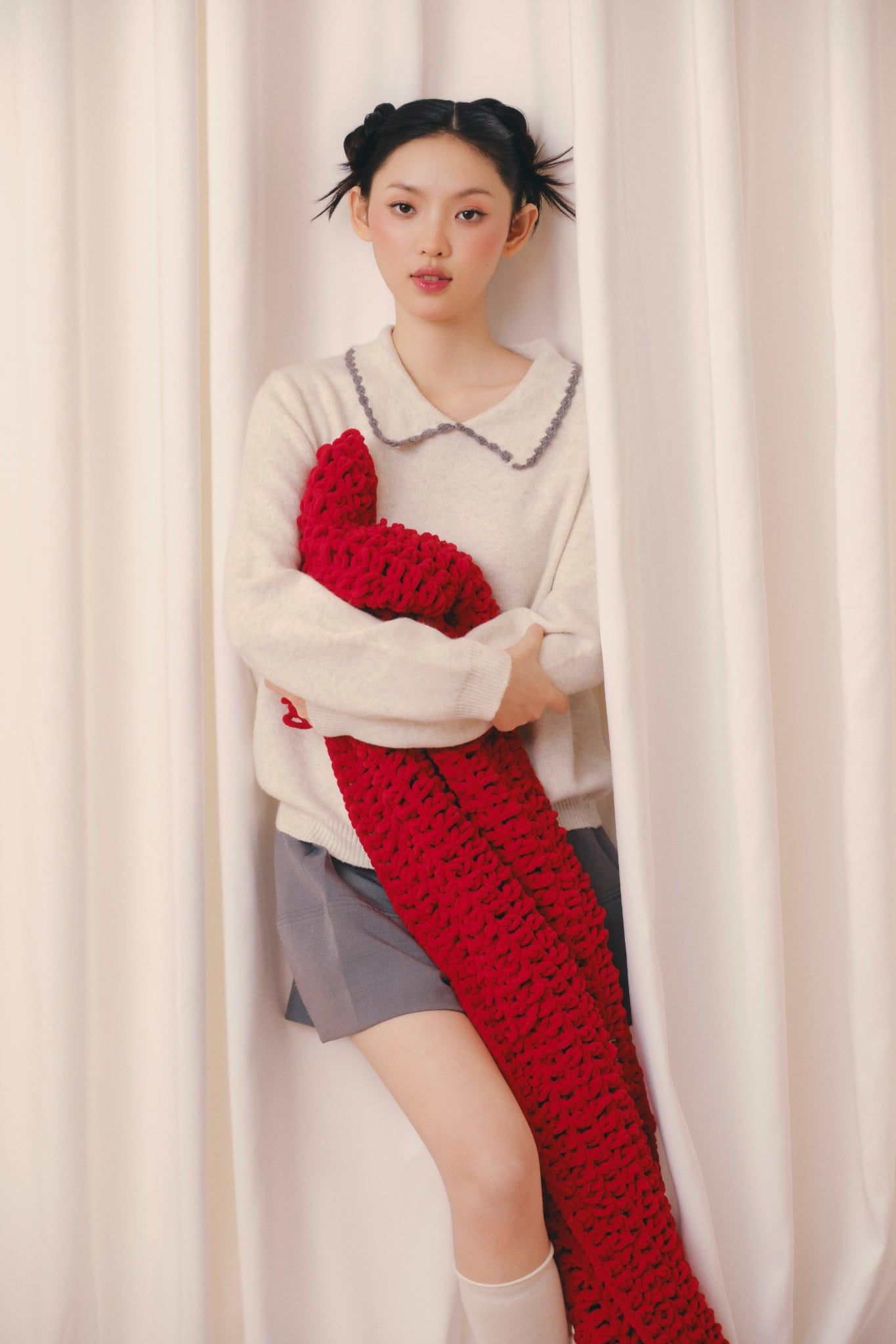 Áo len dệt kim cổ bèo Ruffled Collar Knit Top nhiều màu