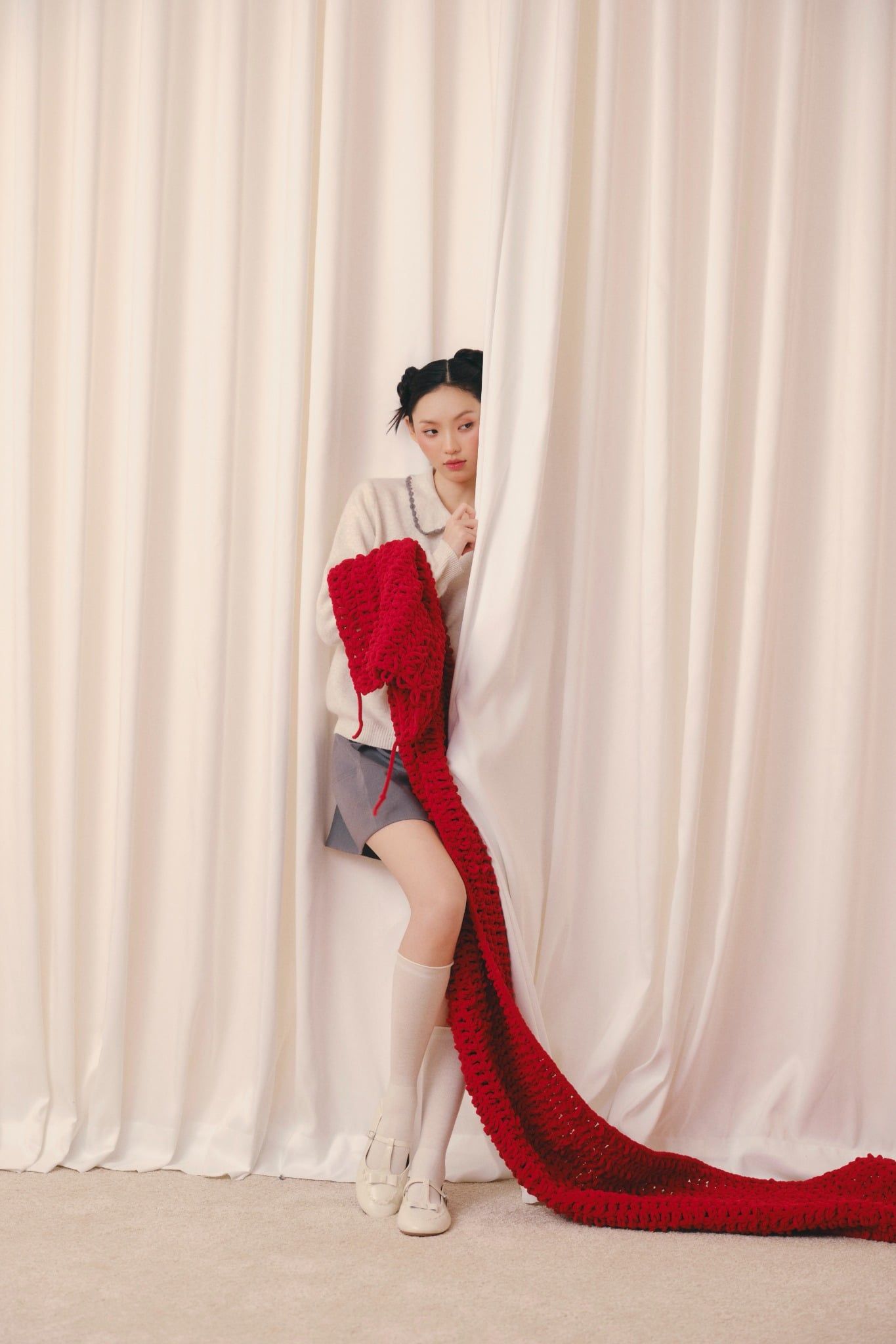 Áo len dệt kim cổ bèo Ruffled Collar Knit Top nhiều màu