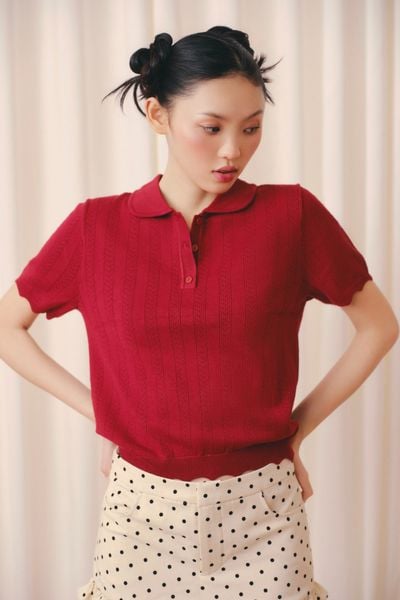  Áo Polo Knit Ribbed Top nhiều màu 