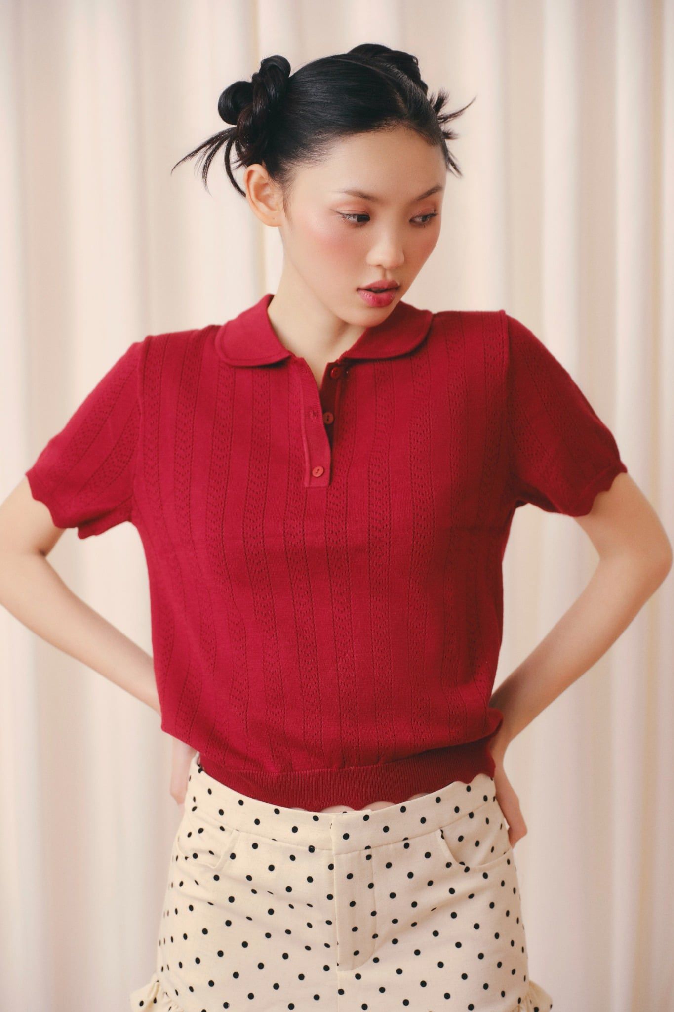 Áo Polo Knit Ribbed Top nhiều màu