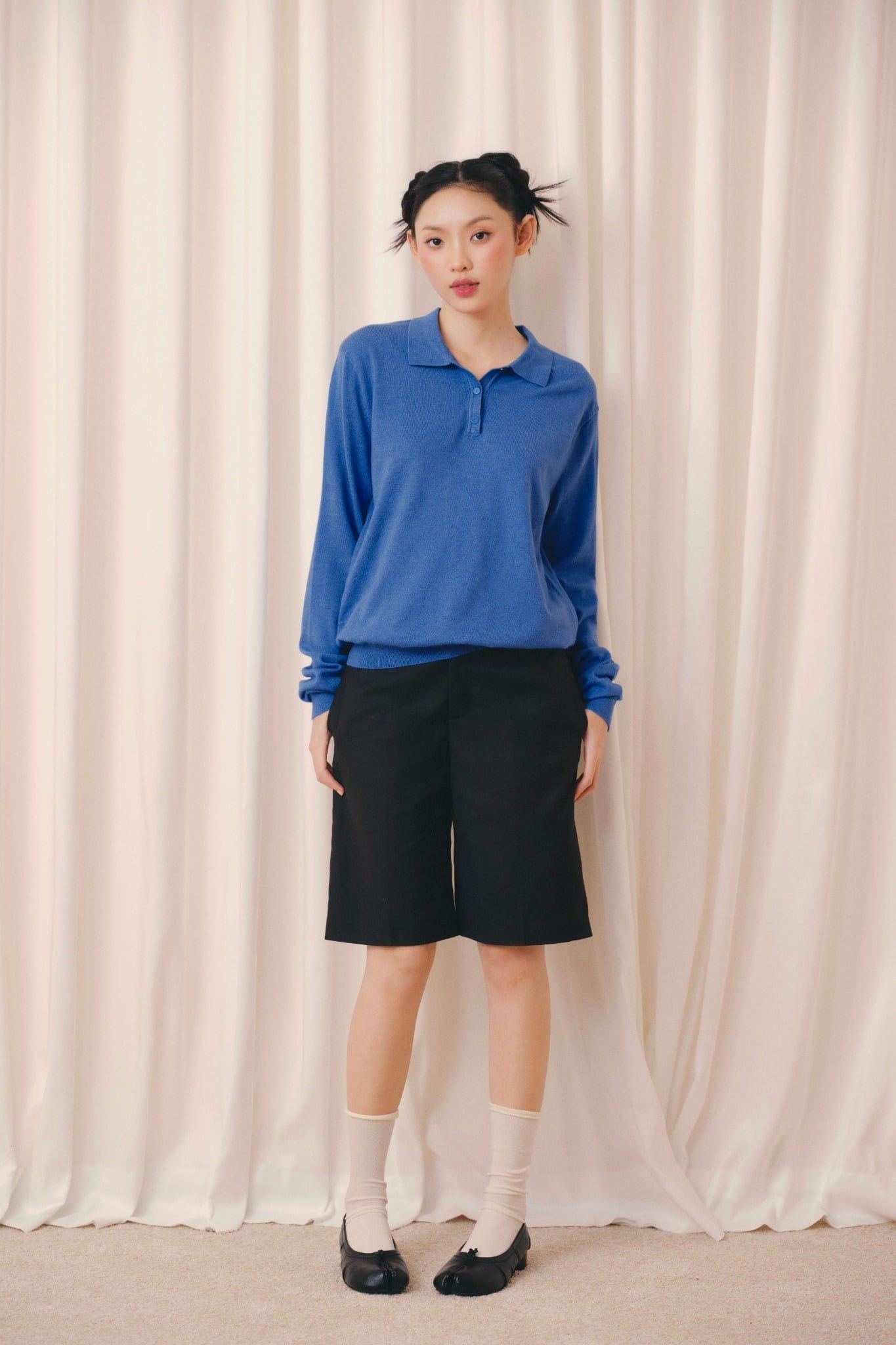 Áo len Blue Knit Long Sleeve Top