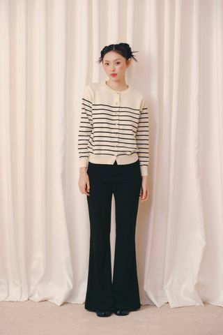 Áo len cardigan Ivory Striped Buttoned Knit Top