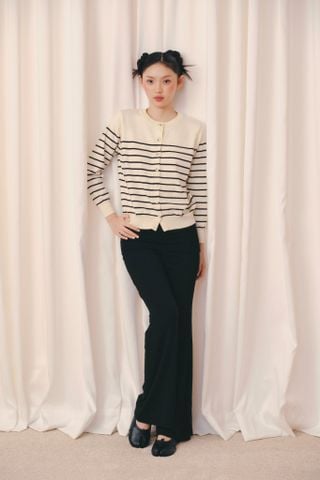 Áo len cardigan Ivory Striped Buttoned Knit Top