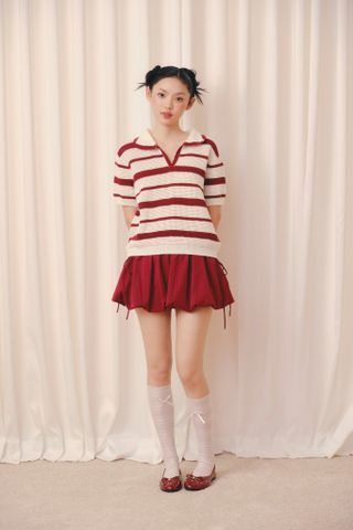 Áo Striped Knit Polo Loose Top nhiều màu