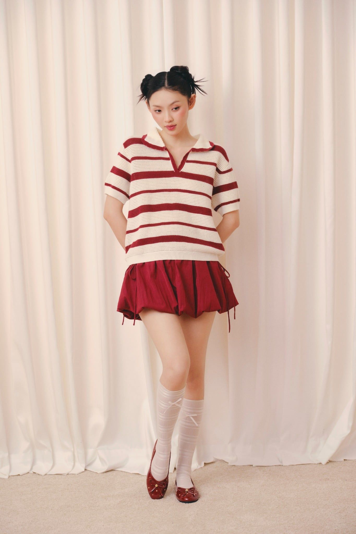 Áo Striped Knit Polo Loose Top nhiều màu