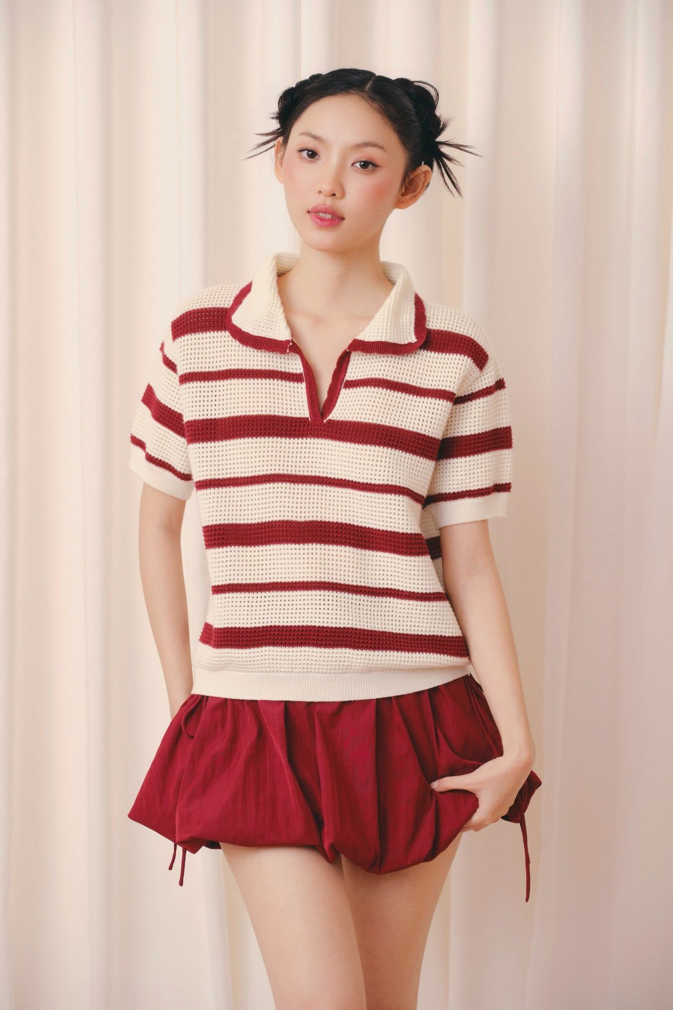 Áo Striped Knit Polo Loose Top nhiều màu