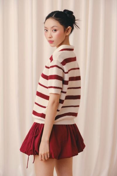  Áo Striped Knit Polo Loose Top nhiều màu 