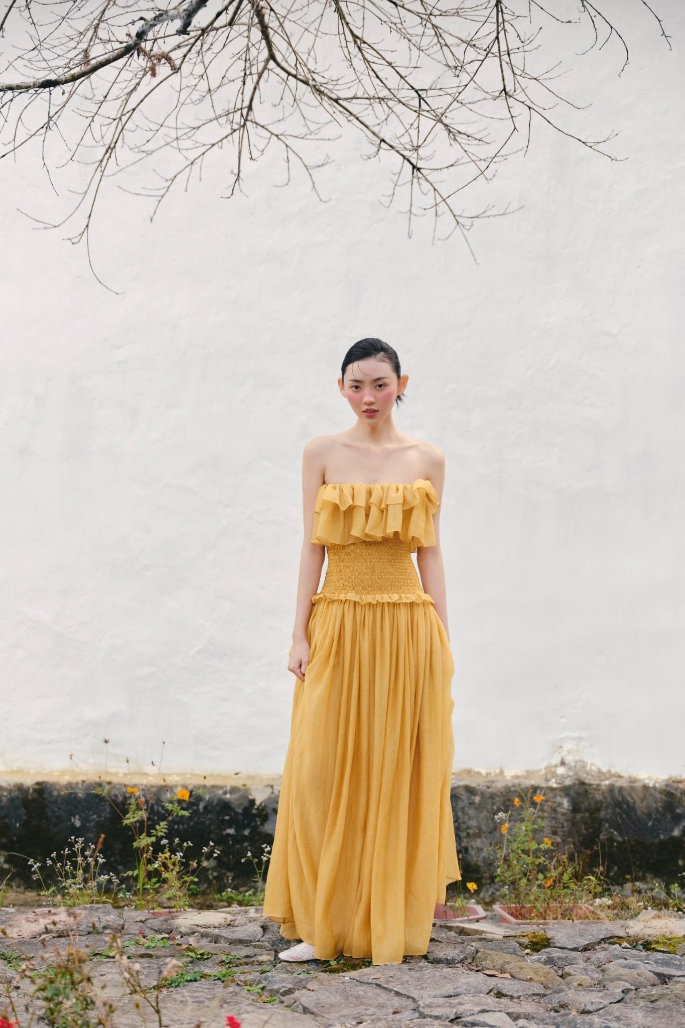 Đầm Yellow Chiffon Ruffled Cup Dress