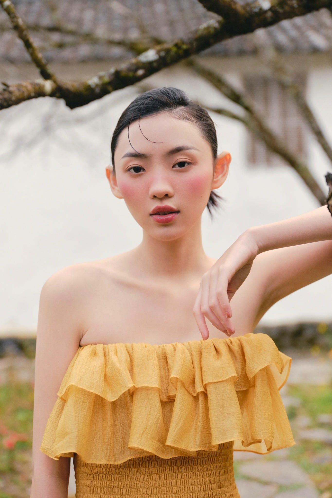 Đầm Yellow Chiffon Ruffled Cup Dress