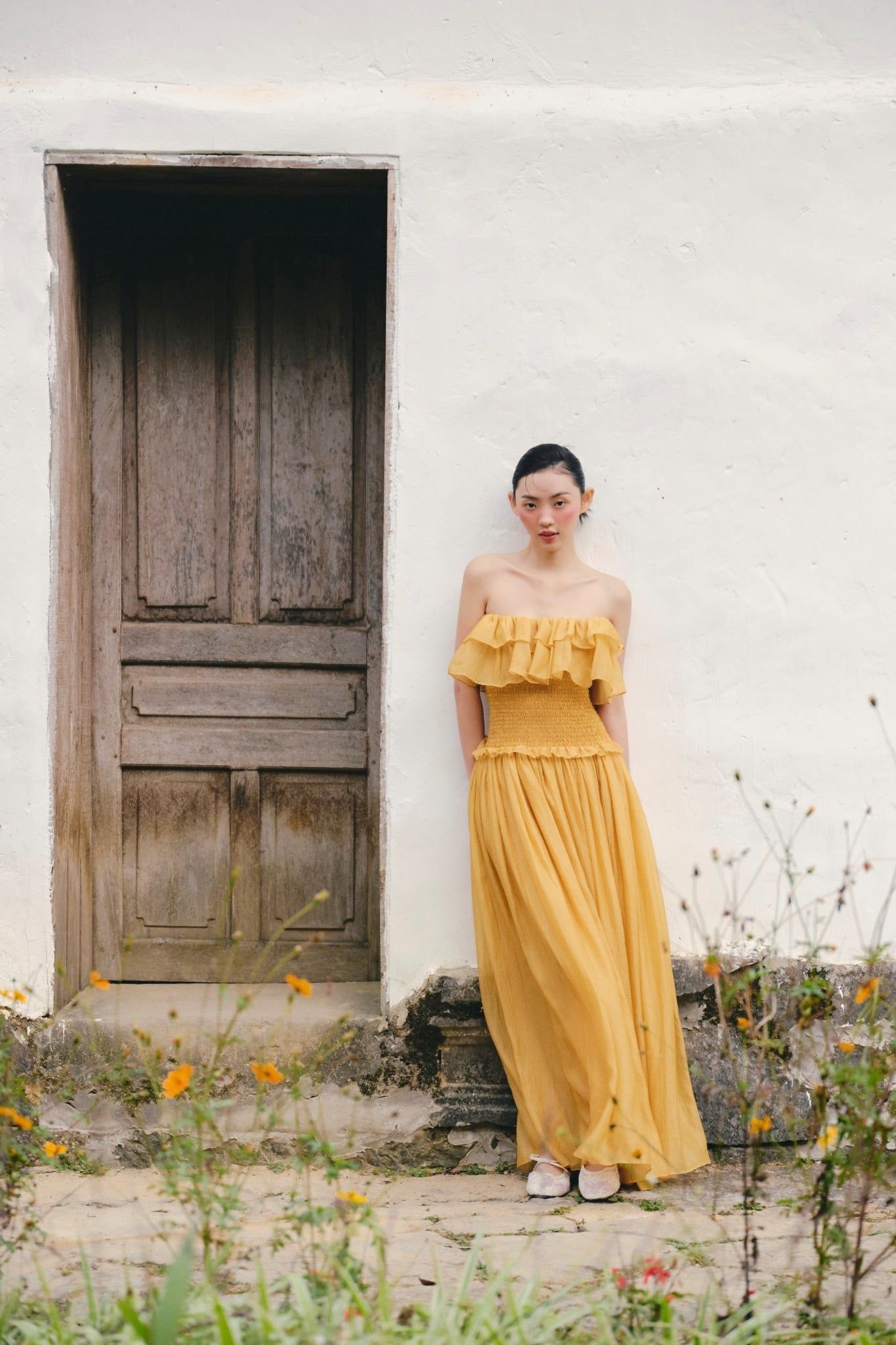 Đầm Yellow Chiffon Ruffled Cup Dress