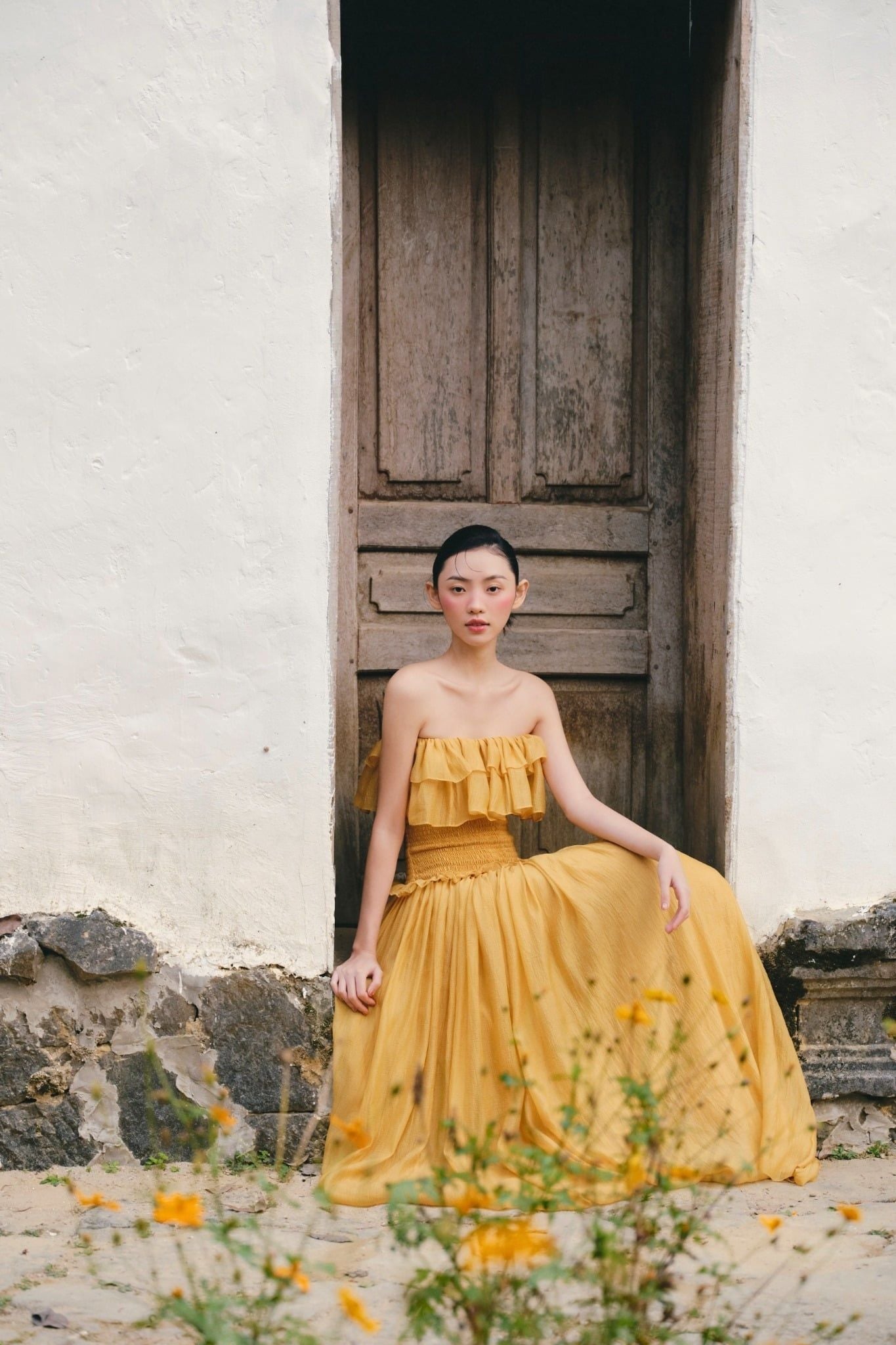 Đầm Yellow Chiffon Ruffled Cup Dress