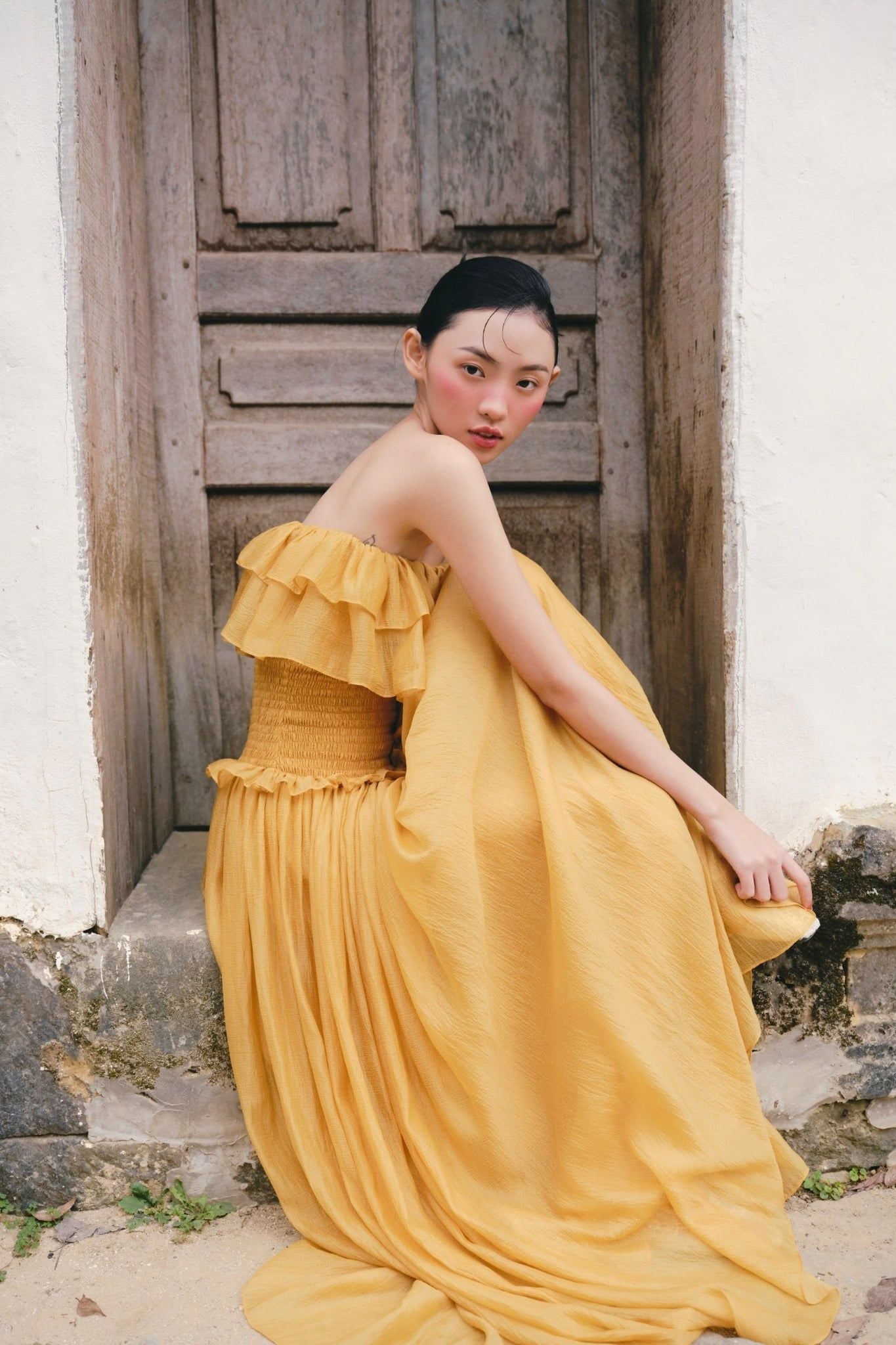 Đầm Yellow Chiffon Ruffled Cup Dress