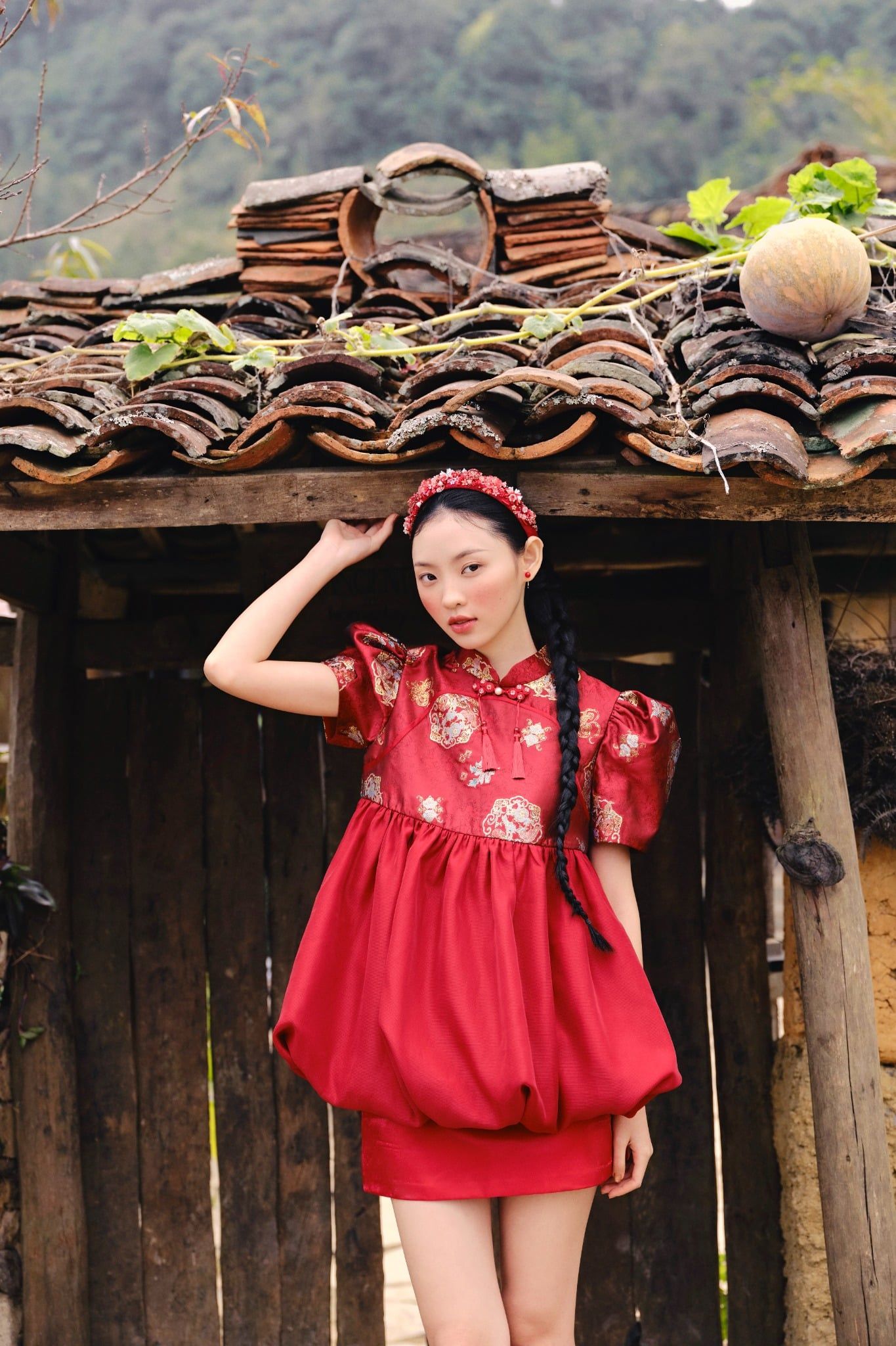 Váy babydoll tay bồng Nương Hoa