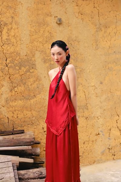  Quần ống rộng Chiffon Wide Leg Pants in Red 