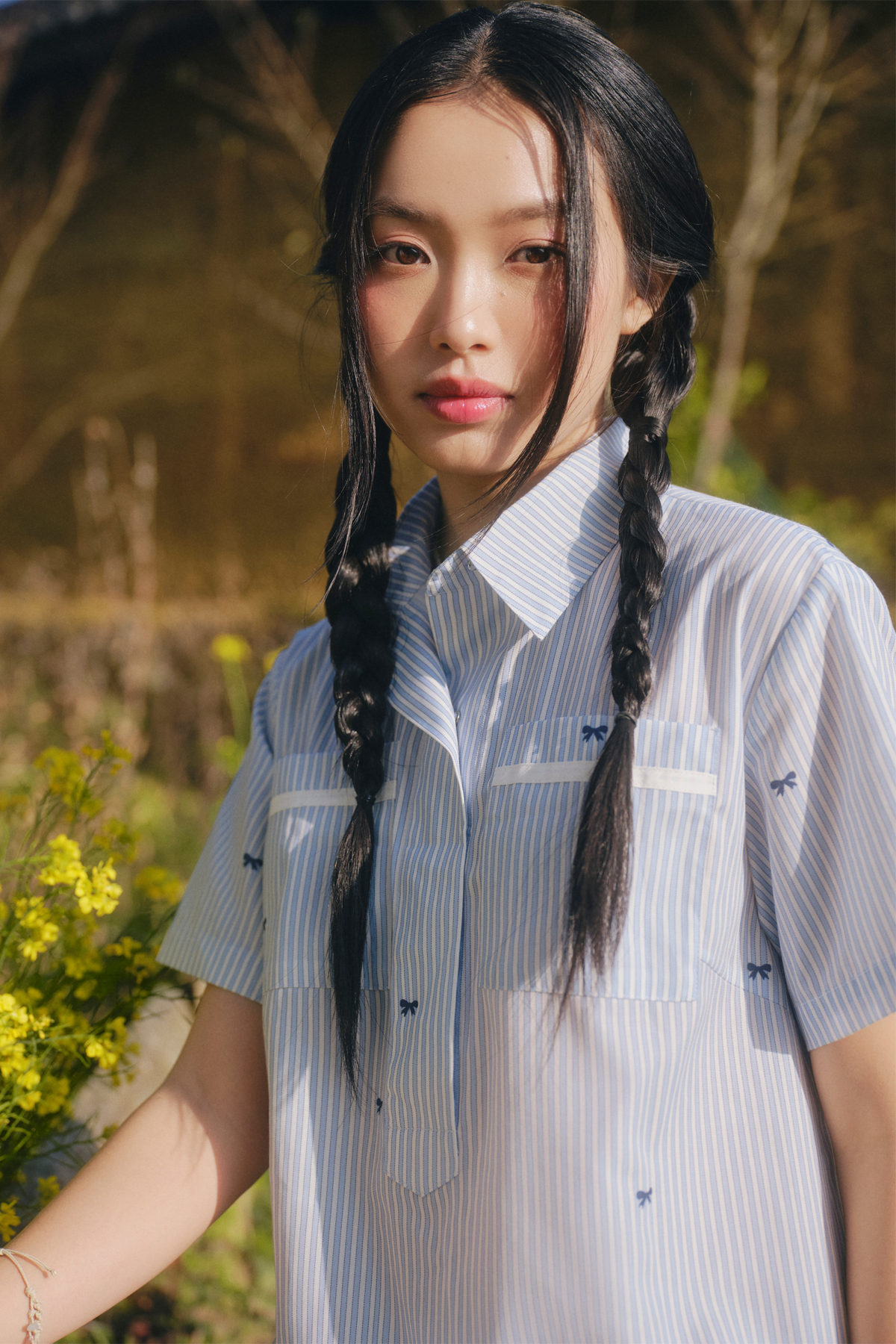 Váy babydoll sọc xanh Blue Kate Striped Tiered Babydoll