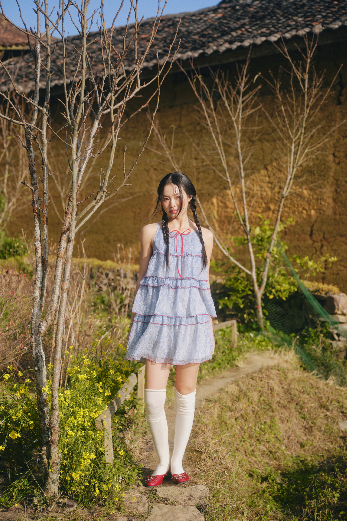 Váy tầng xanh dương Bellamy Fleur Dress in Quilt Blue