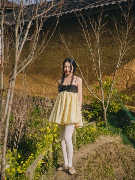  Váy nơ 2 dây dáng bí Cream Dot Bowey Mini Dress 