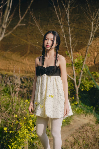  Váy nơ 2 dây dáng bí Cream Dot Bowey Mini Dress 