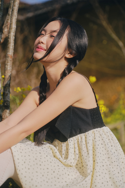  Váy nơ 2 dây dáng bí Cream Dot Bowey Mini Dress 