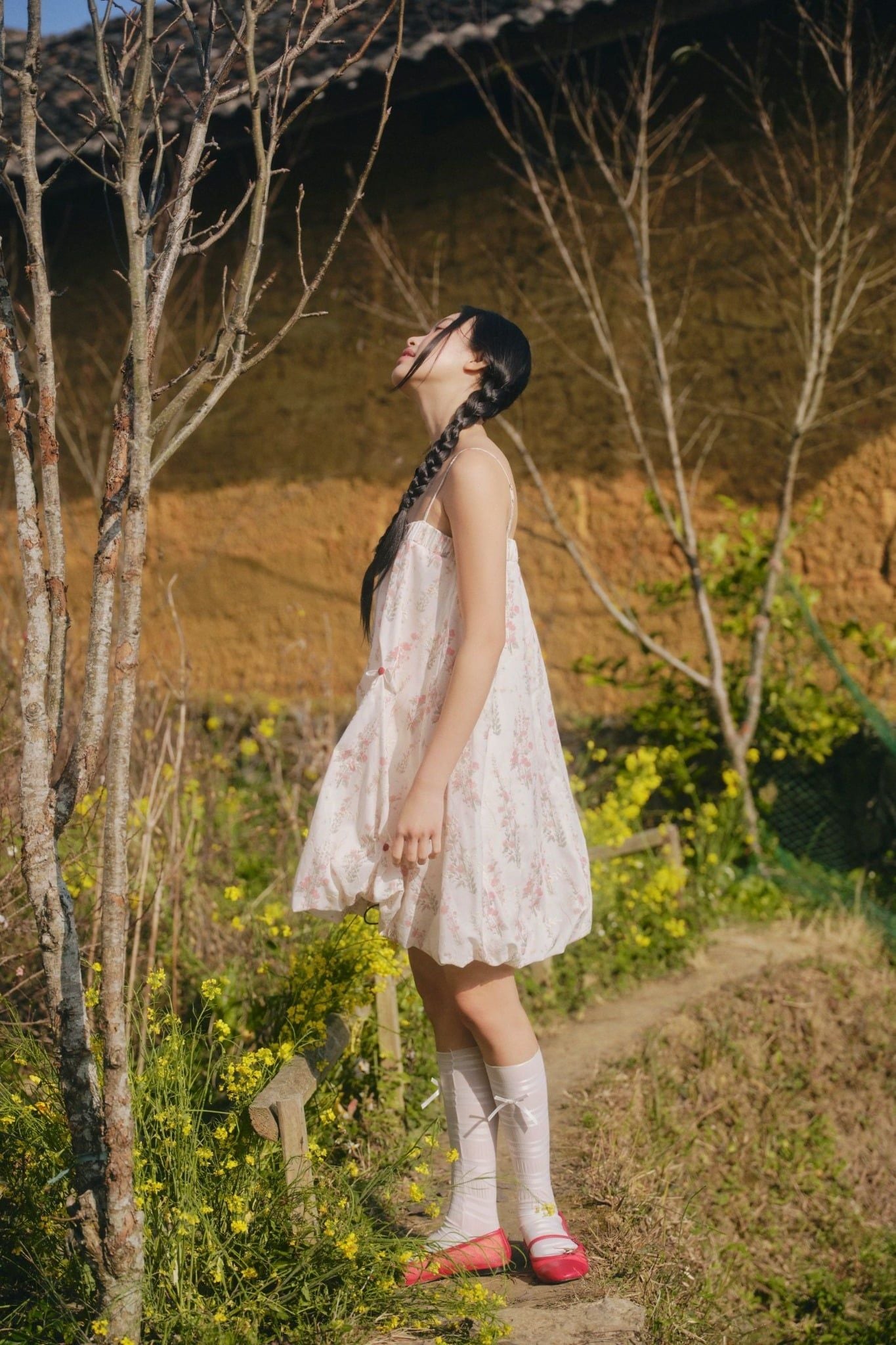 Váy suông 2 dây Cream Fleur Muslin Puff Ruffled Dress