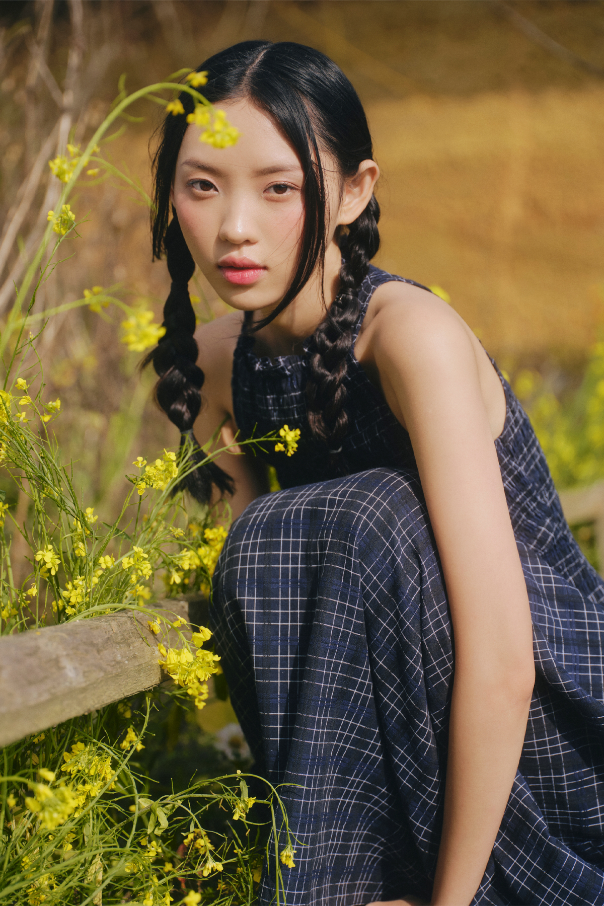 Đầm xanh đen dài cổ tròn Navy Checked Sleeveless Round Neck Maxi Dress