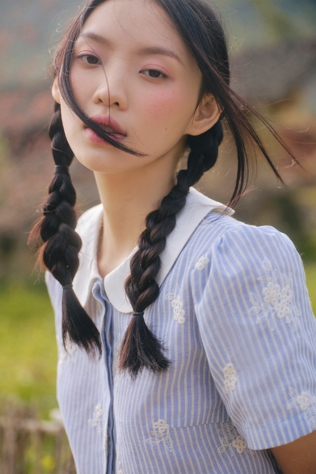 Set áo và chân váy Blue Linen Striped Bowey Set