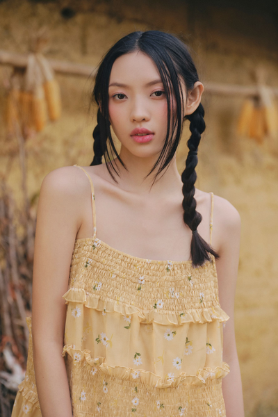  Váy suông 2 dây Beige Fleur Chiffon Cami Tiered Dress 