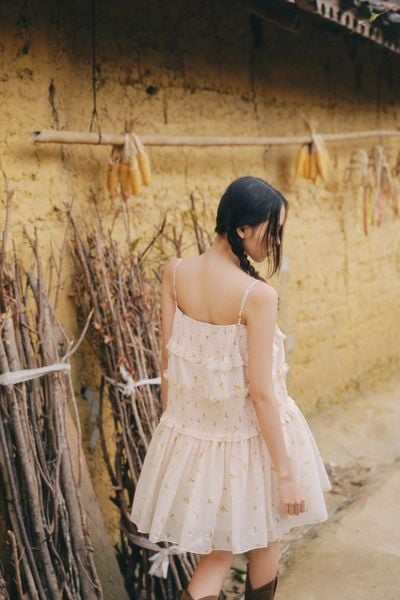  Váy suông 2 dây Beige Fleur Chiffon Cami Tiered Dress 