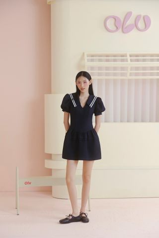 Váy Navy Puff Sleeves Sailor Dress