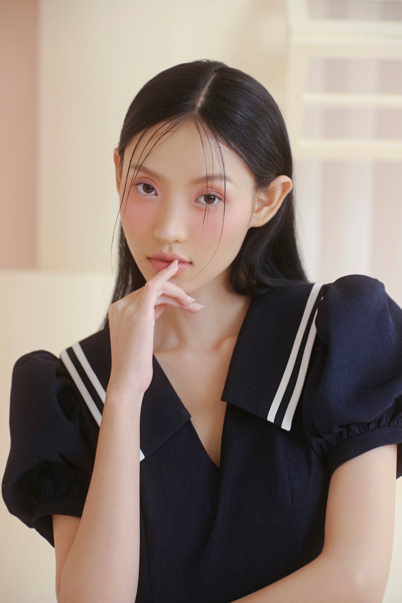 Navy Puff Sleeves Sailor Dress