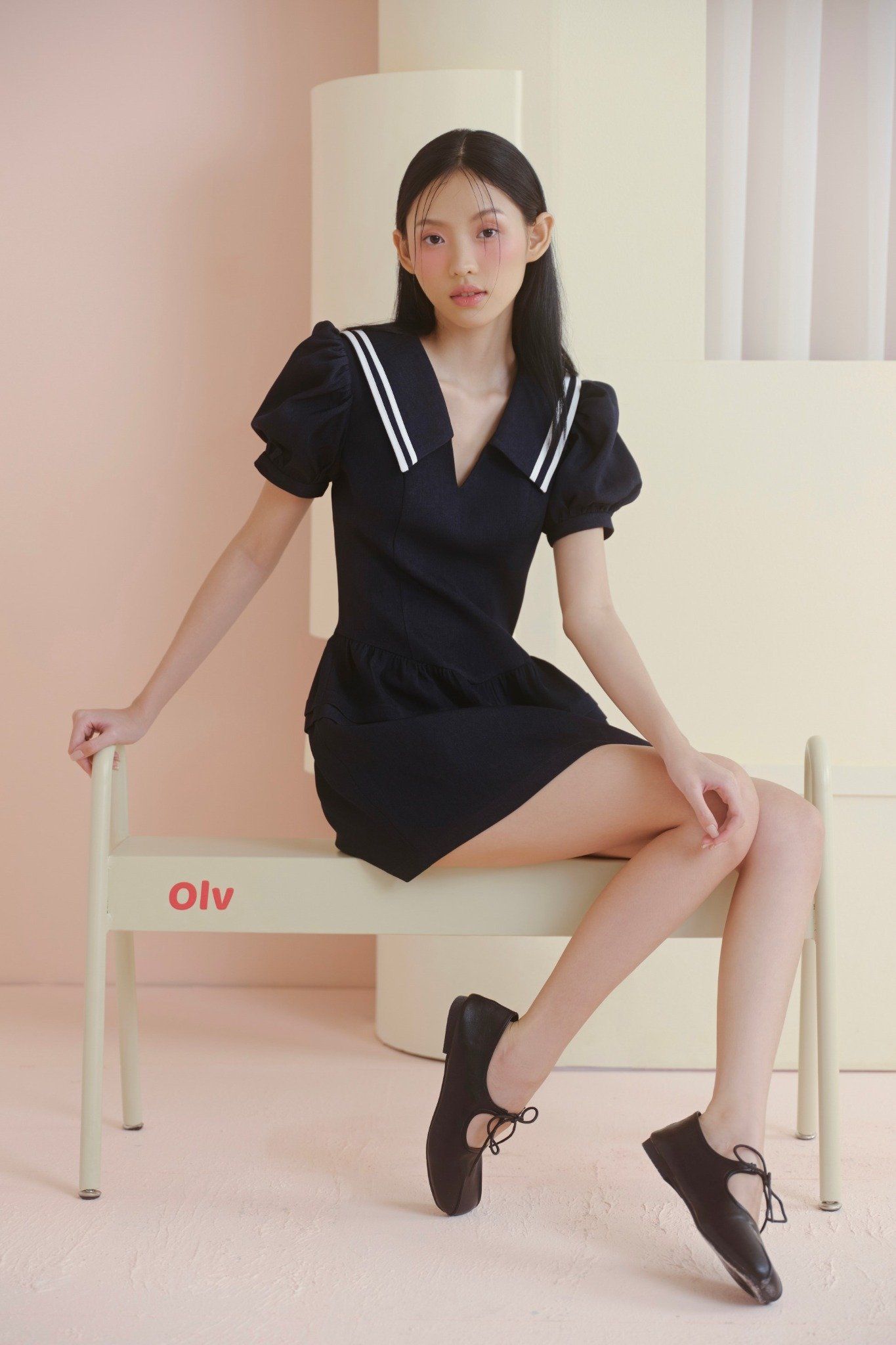Navy Puff Sleeves Sailor Dress
