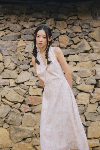 Váy midi xoắn ngực Ivory Marble Maxi Dress