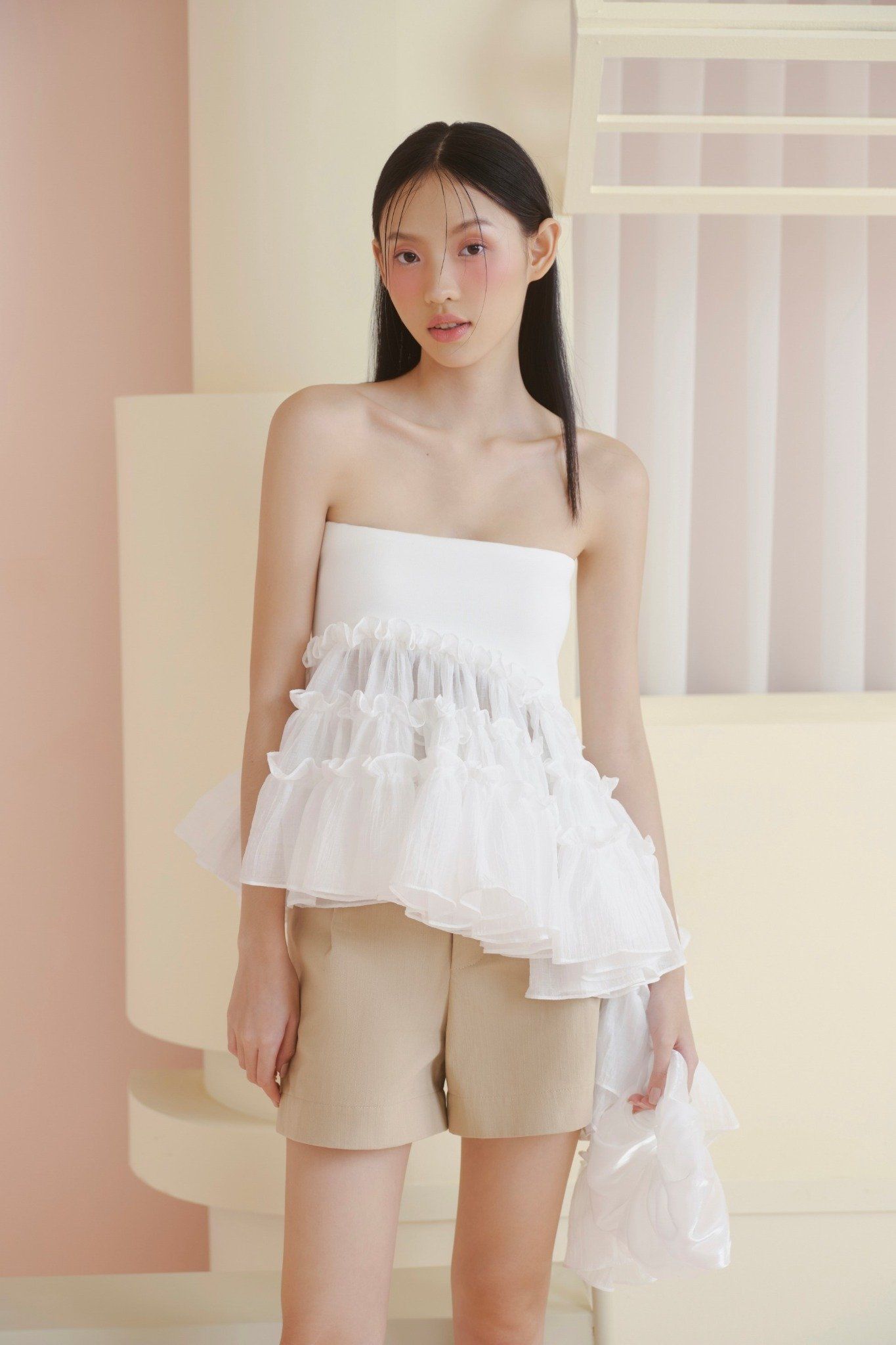 Áo White Layered Tube Top