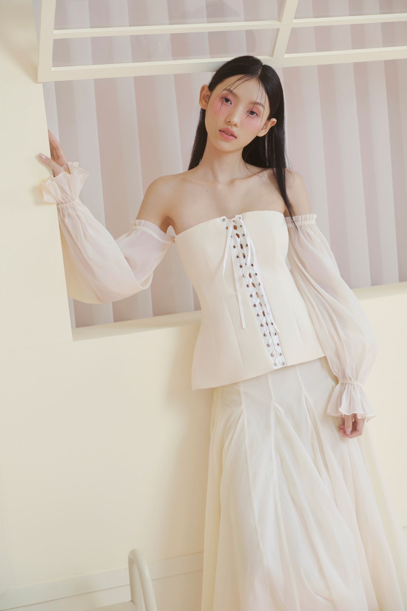 Áo Ivory Lace Up Off Shoulder Corset Top