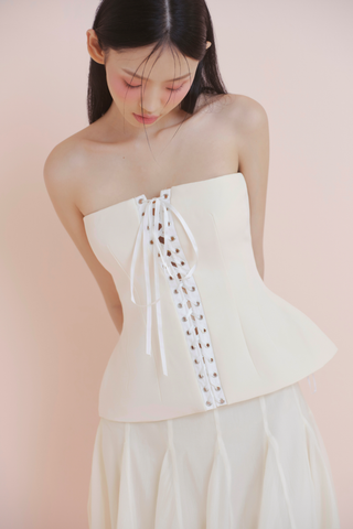 Áo Ivory Lace Up Off Shoulder Corset Top