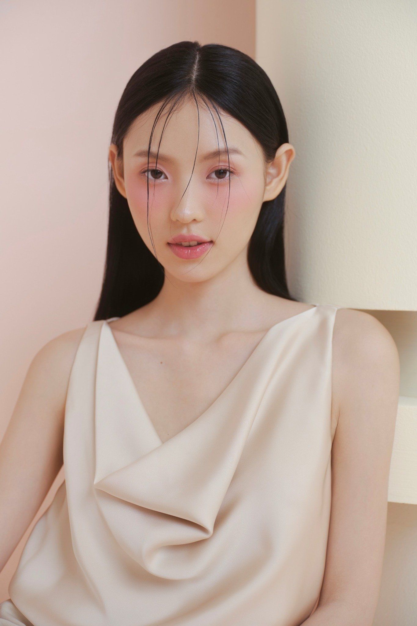 Áo Beige Satin Draped Cowl Top