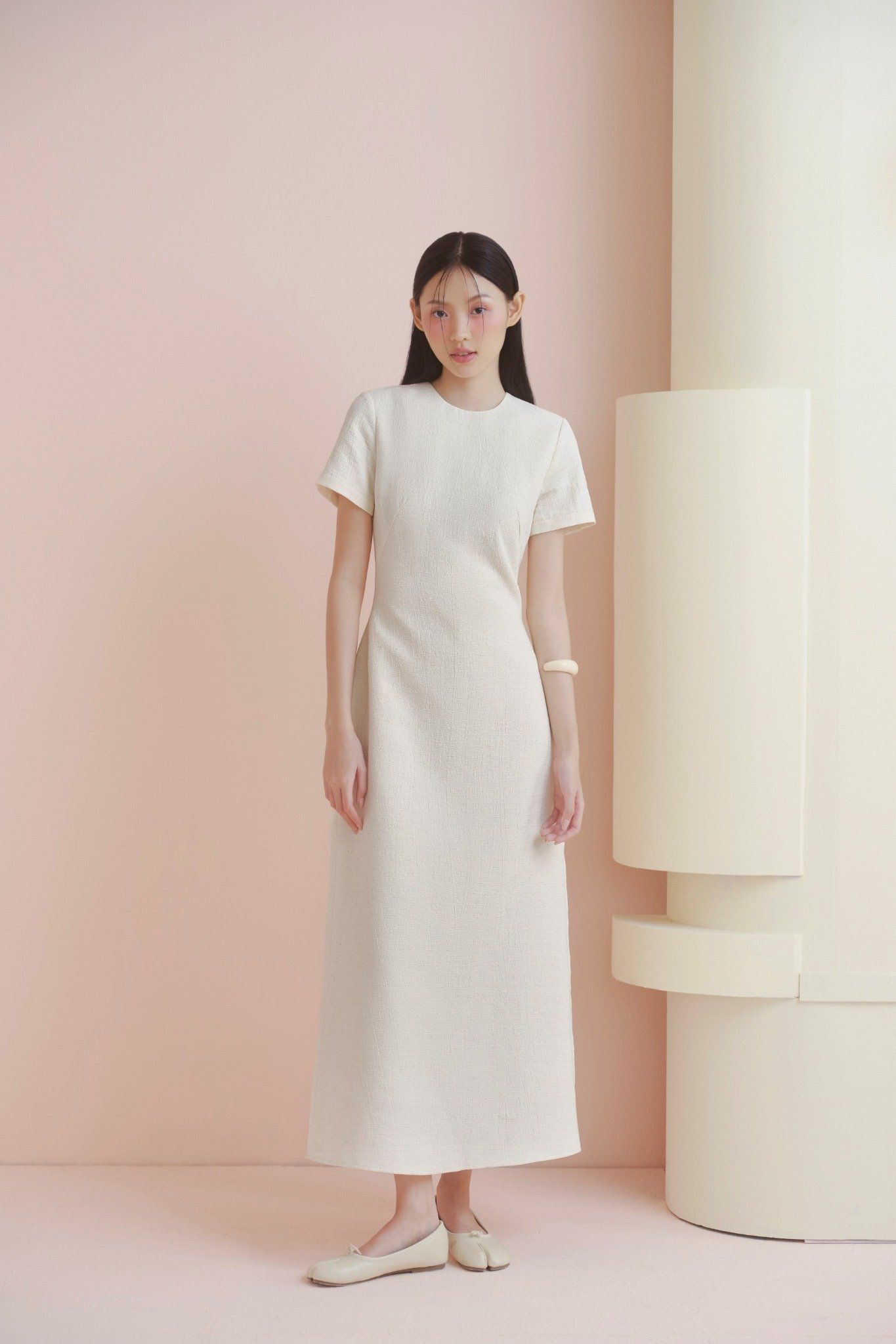 Cream Linen A Line Dress